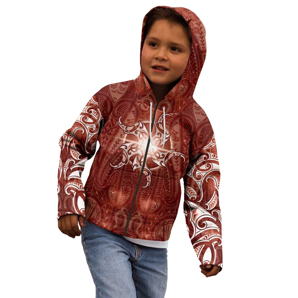 New Zealand Matariki Pohutukawa Kid Hoodie Maori Moko Red Galaxy LT05 - Polynesian Pride