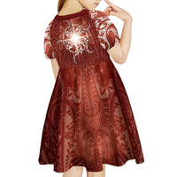 New Zealand Matariki Pohutukawa Kid Short Sleeve Dress Maori Moko Red Galaxy LT05 - Polynesian Pride