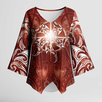 New Zealand Matariki Pohutukawa Kimono Sleeve Blouse Maori Moko Red Galaxy LT05 Female Red - Polynesian Pride