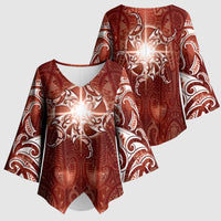 New Zealand Matariki Pohutukawa Kimono Sleeve Blouse Maori Moko Red Galaxy LT05 - Polynesian Pride
