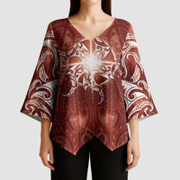 New Zealand Matariki Pohutukawa Kimono Sleeve Blouse Maori Moko Red Galaxy LT05 - Polynesian Pride
