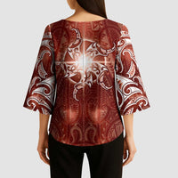 New Zealand Matariki Pohutukawa Kimono Sleeve Blouse Maori Moko Red Galaxy LT05 - Polynesian Pride