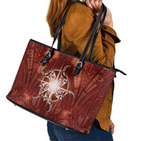 New Zealand Matariki Pohutukawa Leather Tote Bag Maori Moko Red Galaxy