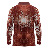 New Zealand Matariki Pohutukawa Long Sleeve Polo Shirt Maori Moko Red Galaxy LT05 - Polynesian Pride