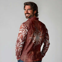 New Zealand Matariki Pohutukawa Long Sleeve Polo Shirt Maori Moko Red Galaxy LT05 - Polynesian Pride