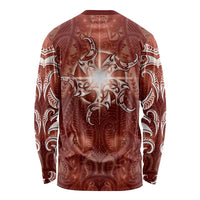 New Zealand Matariki Pohutukawa Long Sleeve Shirt Maori Moko Red Galaxy LT05 - Polynesian Pride