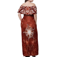 New Zealand Matariki Pohutukawa Off Shoulder Maxi Dress Maori Moko Red Galaxy LT05 - Polynesian Pride