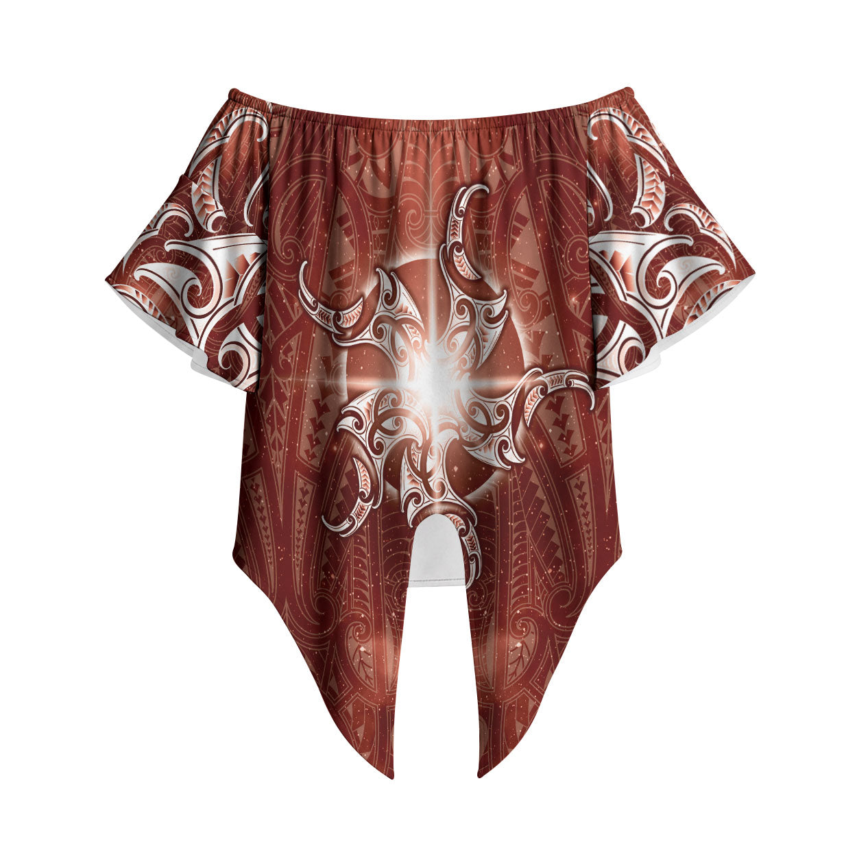 New Zealand Matariki Pohutukawa Off Shoulder Wrap Waist Top Maori Moko Red Galaxy LT05 Red - Polynesian Pride