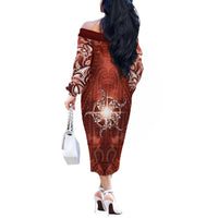 New Zealand Matariki Pohutukawa Off The Shoulder Long Sleeve Dress Maori Moko Red Galaxy LT05 - Polynesian Pride