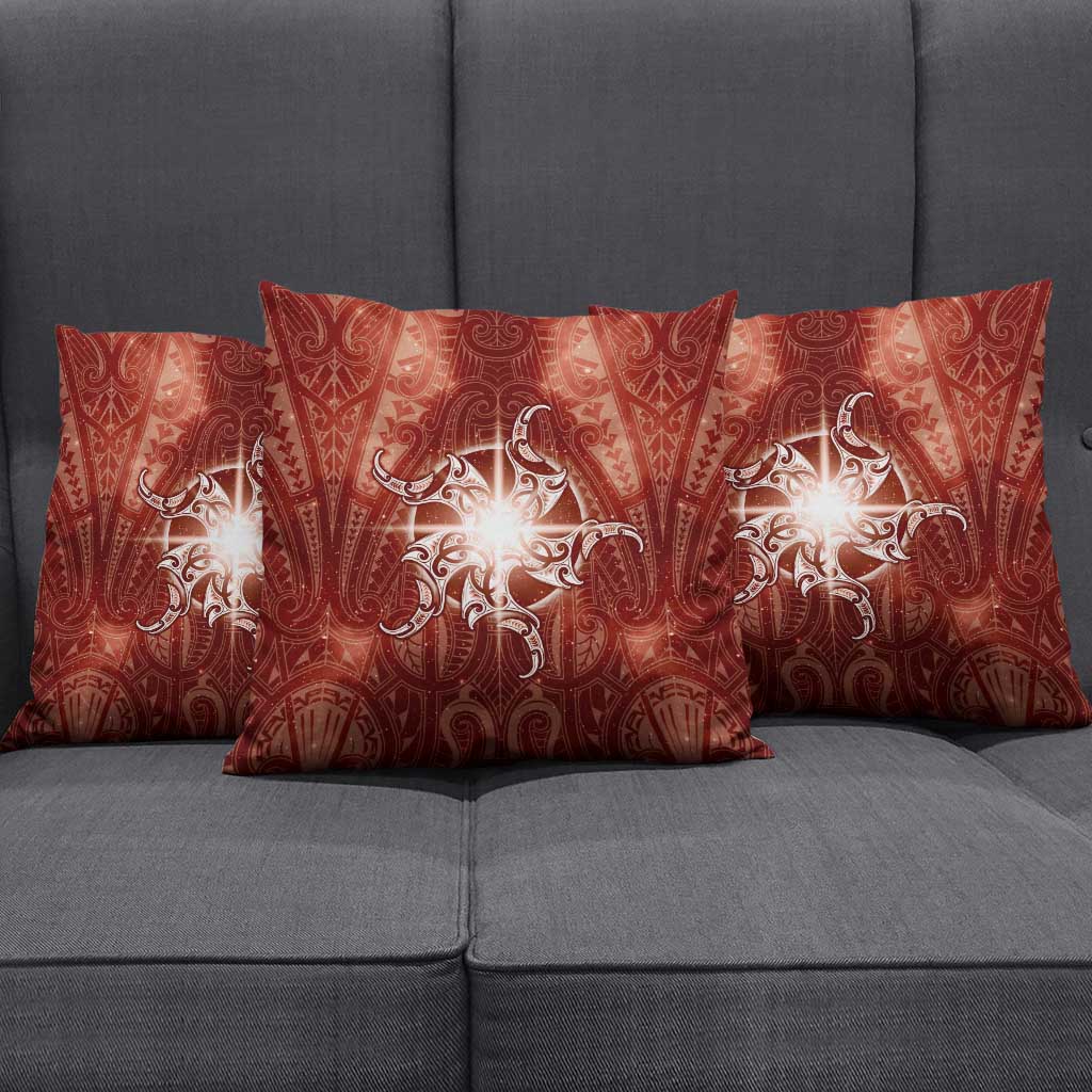 New Zealand Matariki Pohutukawa Pillow Cover Maori Moko Red Galaxy