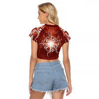 New Zealand Matariki Pohutukawa Raglan Cropped T Shirt Maori Moko Red Galaxy LT05 - Polynesian Pride