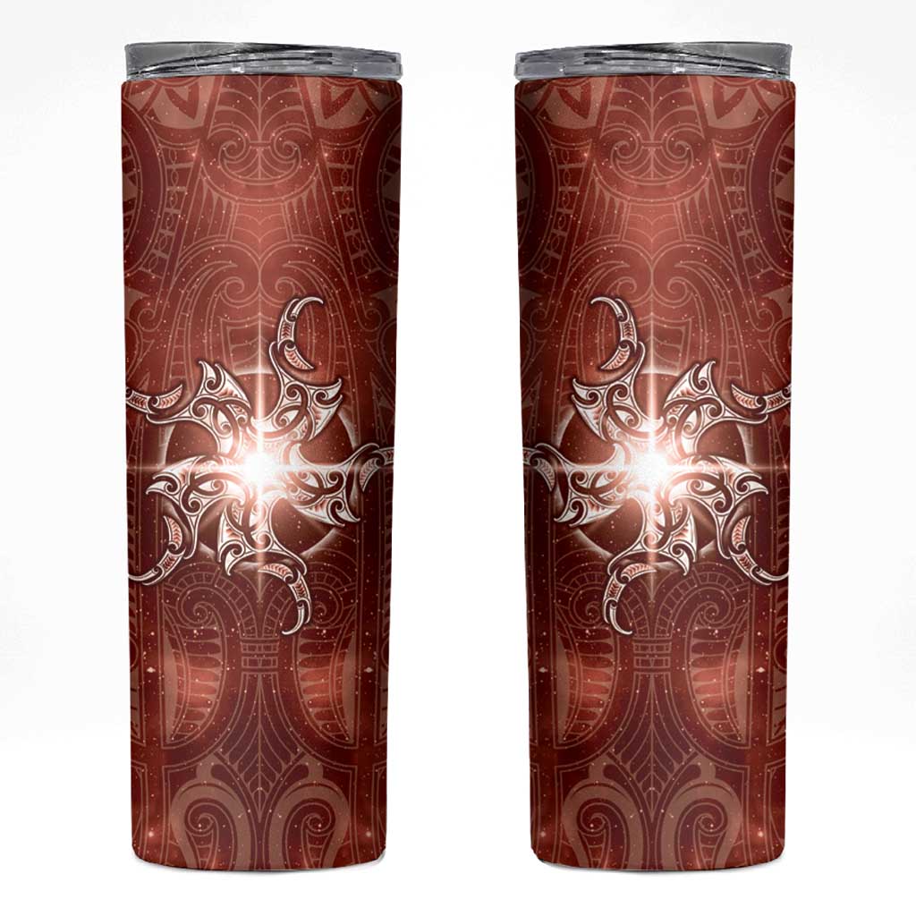 New Zealand Matariki Pohutukawa Skinny Tumbler Maori Moko Red Galaxy