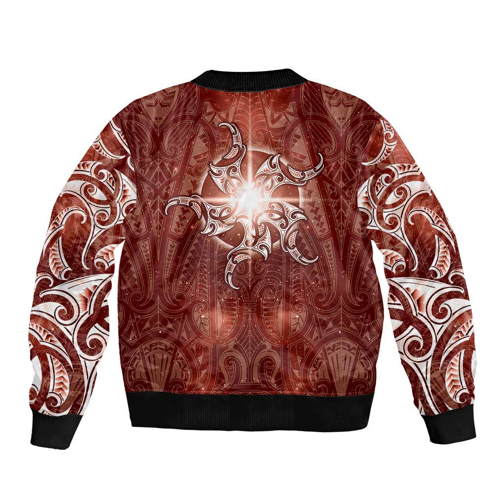 New Zealand Matariki Pohutukawa Sleeve Zip Bomber Jacket Maori Moko Red Galaxy