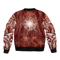 New Zealand Matariki Pohutukawa Sleeve Zip Bomber Jacket Maori Moko Red Galaxy