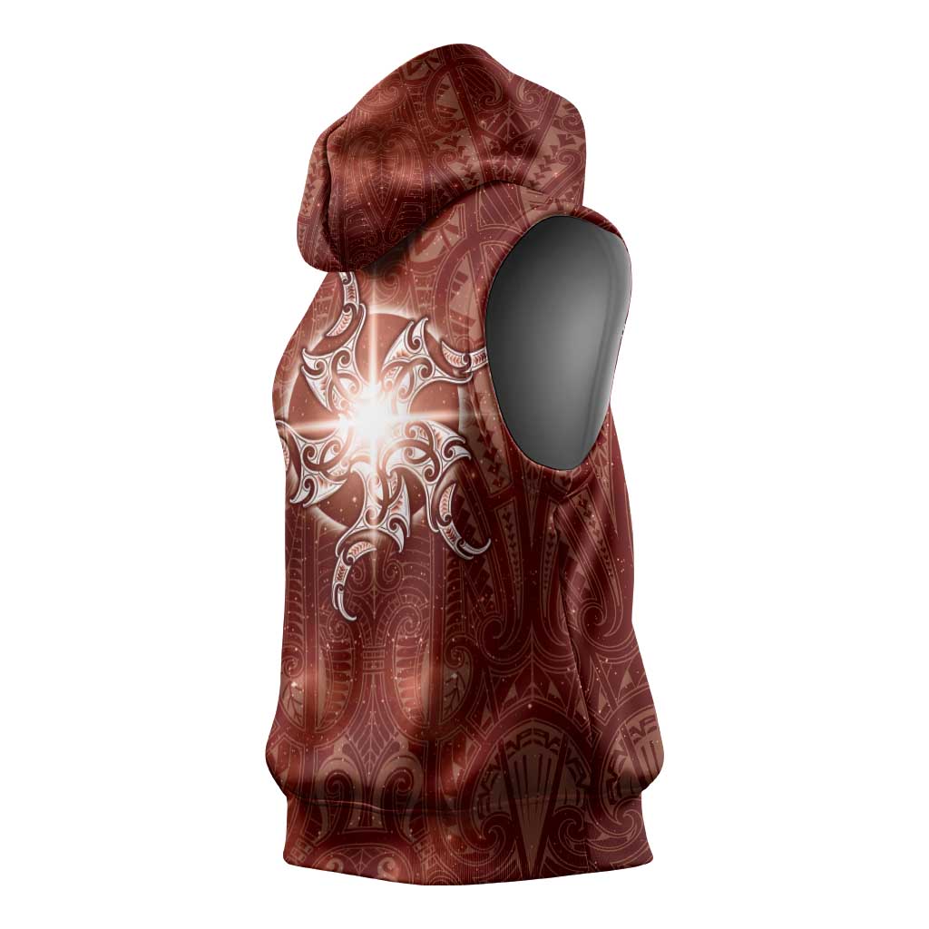 New Zealand Matariki Pohutukawa Sleeveless Hoodie Maori Moko Red Galaxy LT05 - Polynesian Pride