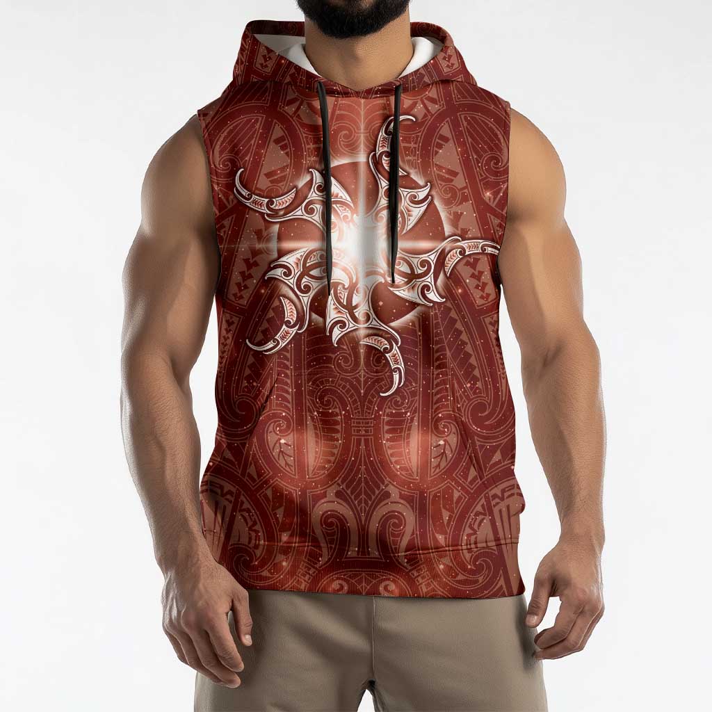 New Zealand Matariki Pohutukawa Sleeveless Hoodie Maori Moko Red Galaxy LT05 - Polynesian Pride