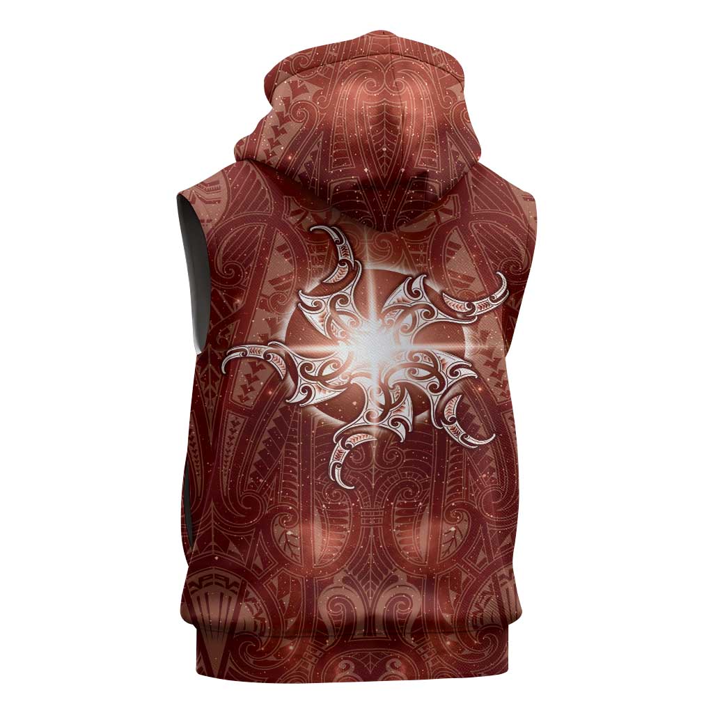 New Zealand Matariki Pohutukawa Sleeveless Zip Hoodie Maori Moko Red Galaxy LT05 - Polynesian Pride