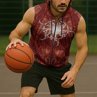 New Zealand Matariki Pohutukawa Sleeveless Zip Hoodie Maori Moko Red Galaxy LT05 - Polynesian Pride