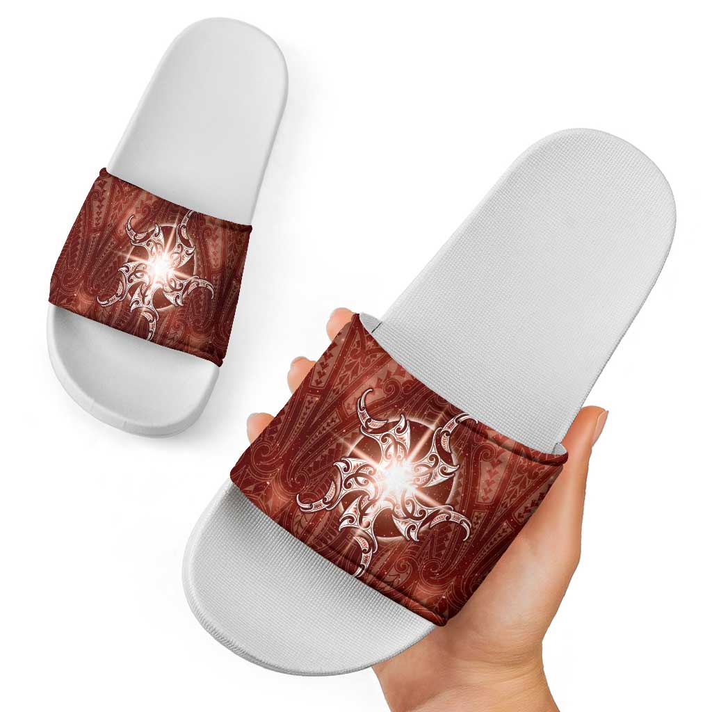 New Zealand Matariki Pohutukawa Slide Sandals Maori Moko Red Galaxy