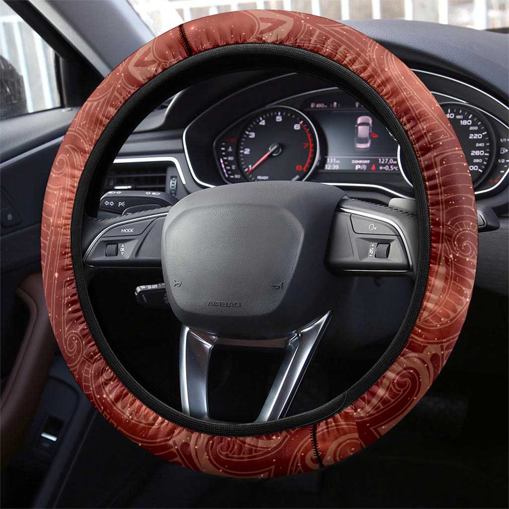 New Zealand Matariki Pohutukawa Steering Wheel Cover Maori Moko Red Galaxy LT05 - Polynesian Pride