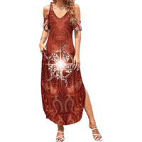 New Zealand Matariki Pohutukawa Summer Maxi Dress Maori Moko Red Galaxy LT05 Women Red - Polynesian Pride