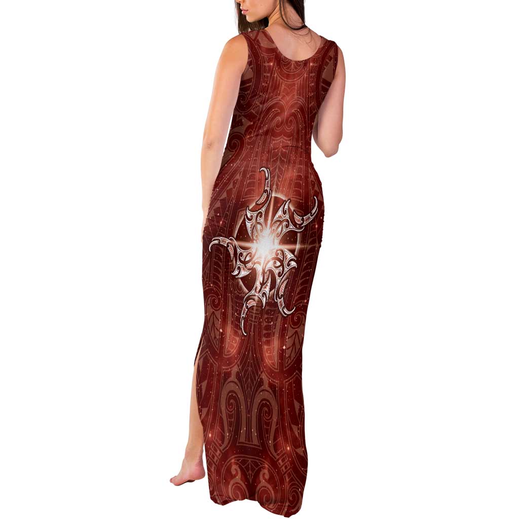 New Zealand Matariki Pohutukawa Tank Maxi Dress Maori Moko Red Galaxy LT05 - Polynesian Pride