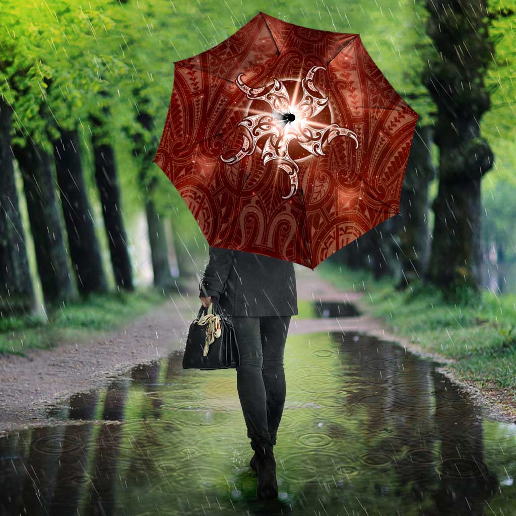 New Zealand Matariki Pohutukawa Umbrella Maori Moko Red Galaxy LT05 - Polynesian Pride