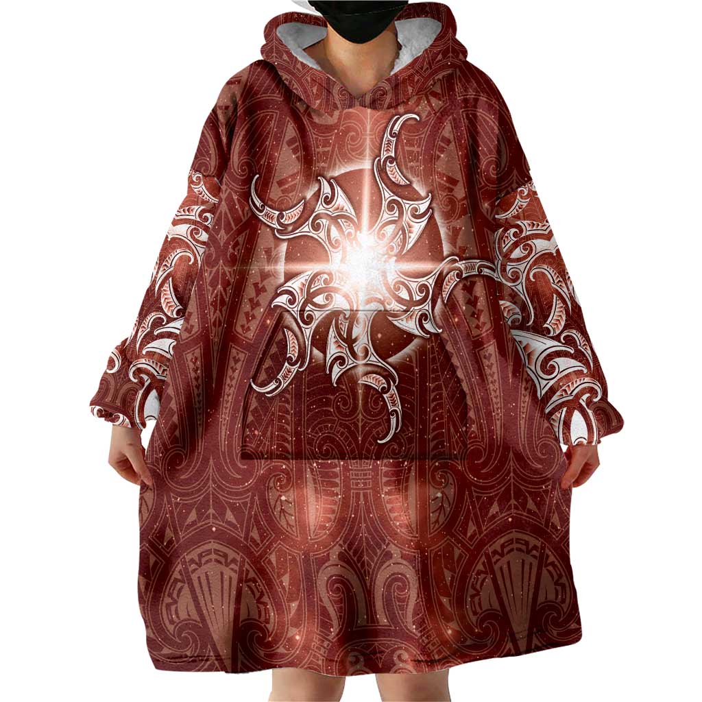 New Zealand Matariki Pohutukawa Wearable Blanket Hoodie Maori Moko Red Galaxy LT05 - Polynesian Pride