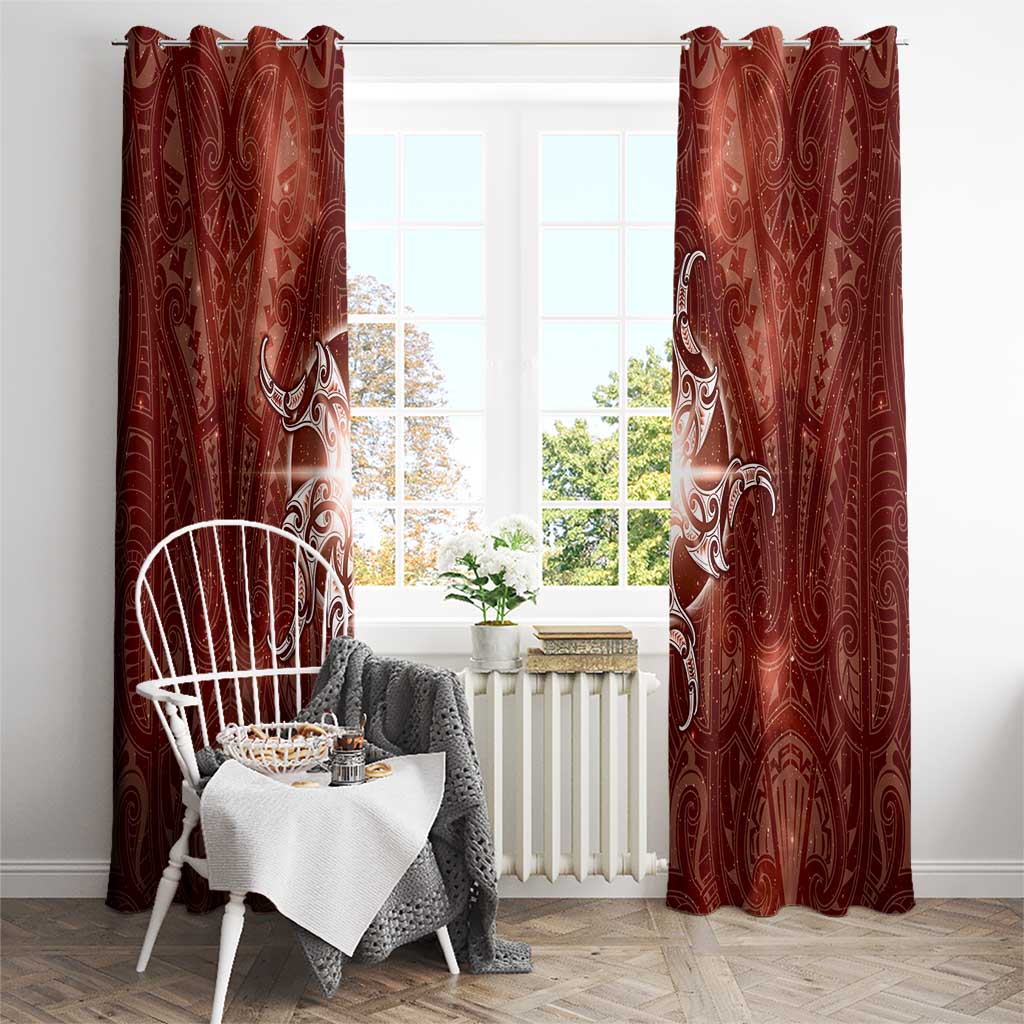 New Zealand Matariki Pohutukawa Window Curtain Maori Moko Red Galaxy