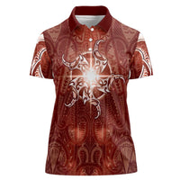 New Zealand Matariki Pohutukawa Women Polo Shirt Maori Moko Red Galaxy LT05 Female Red - Polynesian Pride