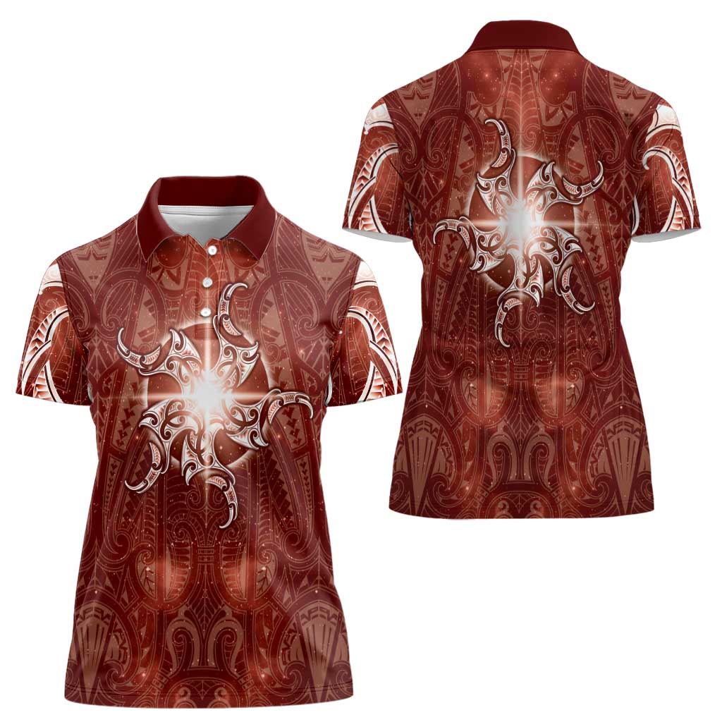 New Zealand Matariki Pohutukawa Women Polo Shirt Maori Moko Red Galaxy LT05 - Polynesian Pride