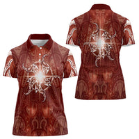 New Zealand Matariki Pohutukawa Women Polo Shirt Maori Moko Red Galaxy LT05 - Polynesian Pride