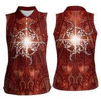 New Zealand Matariki Pohutukawa Women Sleeveless Polo Shirt Maori Moko Red Galaxy LT05 - Polynesian Pride