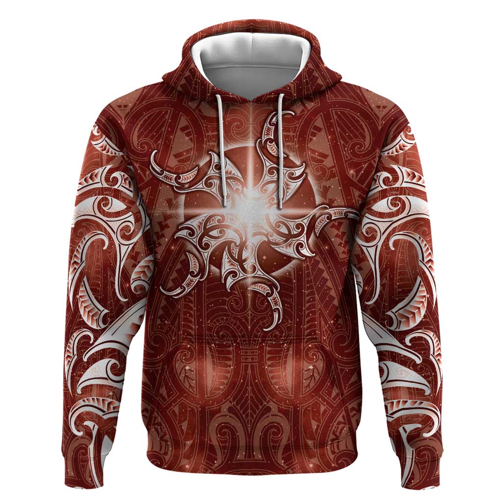 New Zealand Matariki Pohutukawa Zip Hoodie Maori Moko Red Galaxy LT05 Pullover Hoodie Red - Polynesian Pride