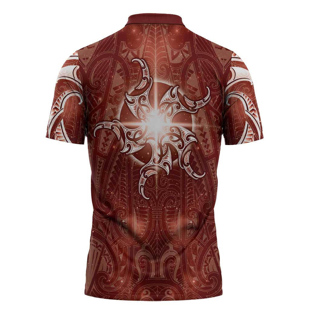 New Zealand Matariki Pohutukawa Zipper Polo Shirt Maori Moko Red Galaxy LT05 - Polynesian Pride