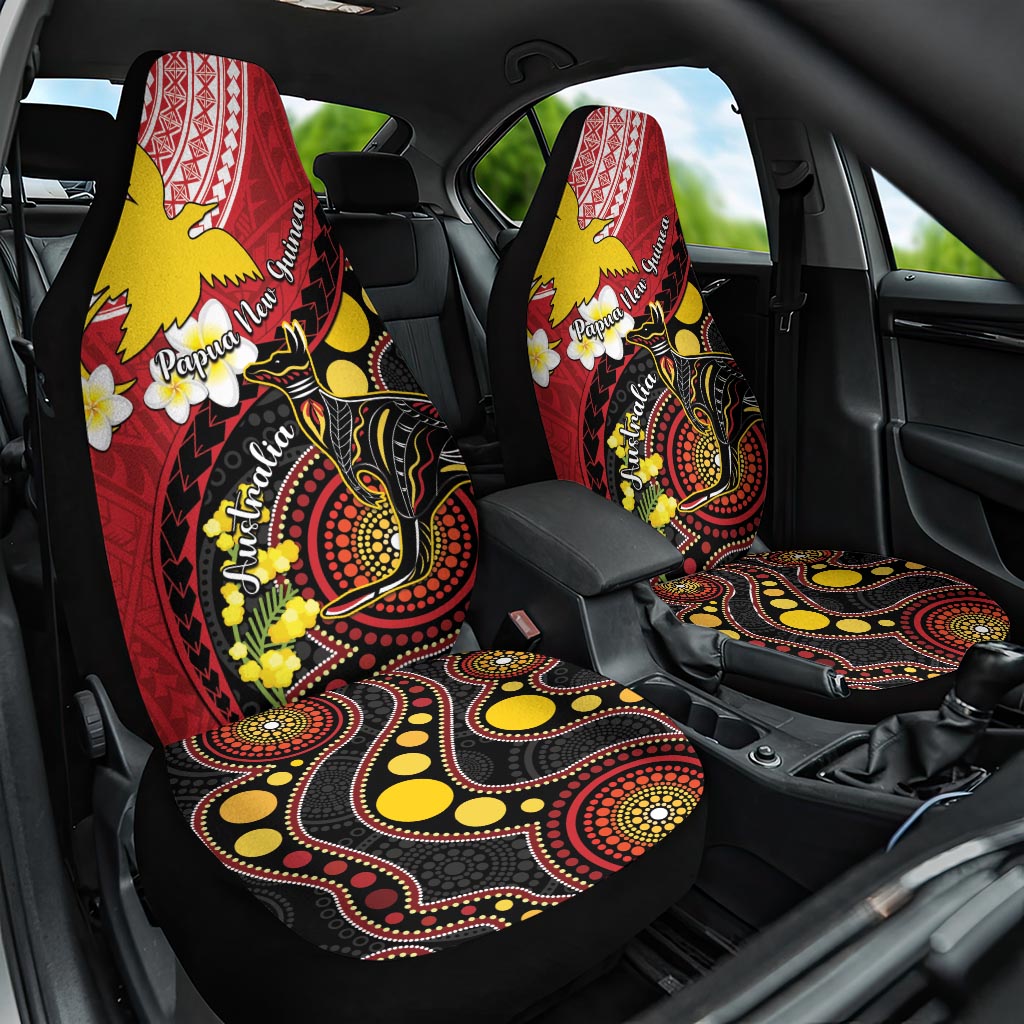 Papua New Guinea And Australia Aboriginal Car Seat Cover Bird Of Paradise And Kangaroo Together LT05 One Size Red - Polynesian Pride