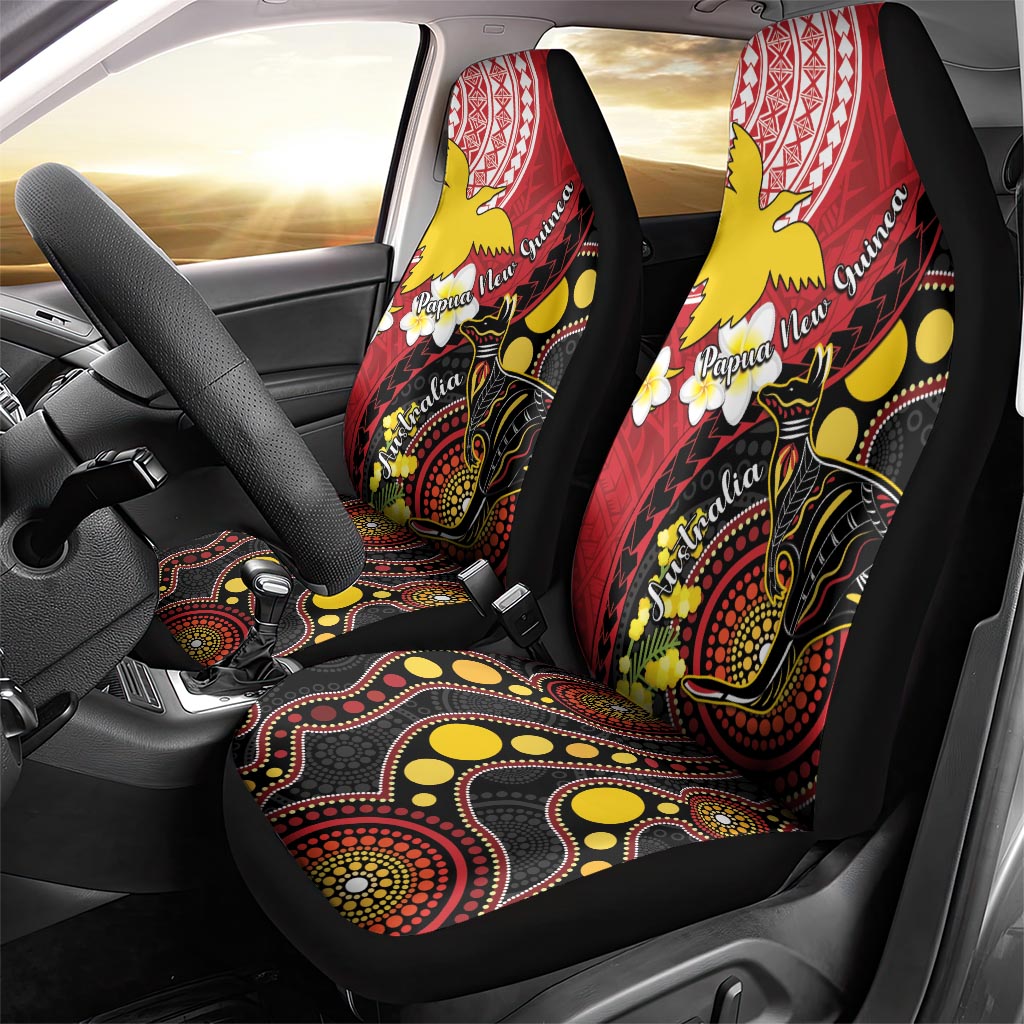 Papua New Guinea And Australia Aboriginal Car Seat Cover Bird Of Paradise And Kangaroo Together LT05 - Polynesian Pride