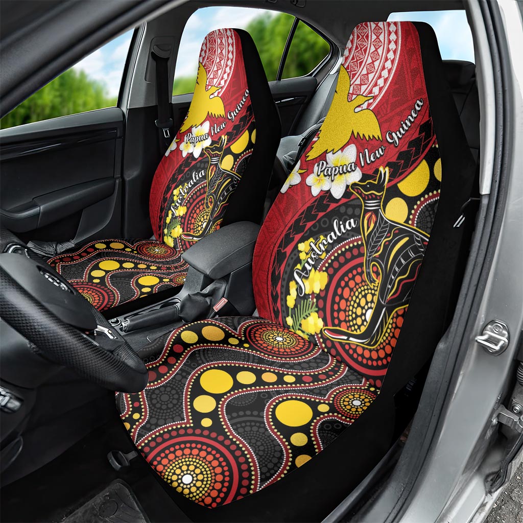 Papua New Guinea And Australia Aboriginal Car Seat Cover Bird Of Paradise And Kangaroo Together LT05 - Polynesian Pride