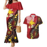 Papua New Guinea And Australia Aboriginal Couples Matching Mermaid Dress and Hawaiian Shirt Bird Of Paradise And Kangaroo Together LT05 Red - Polynesian Pride