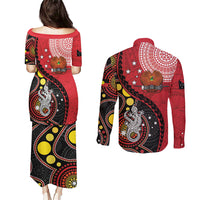 Papua New Guinea And Australia Aboriginal Couples Matching Puletasi and Long Sleeve Button Shirt Bird Of Paradise And Kangaroo Together LT05 - Polynesian Pride
