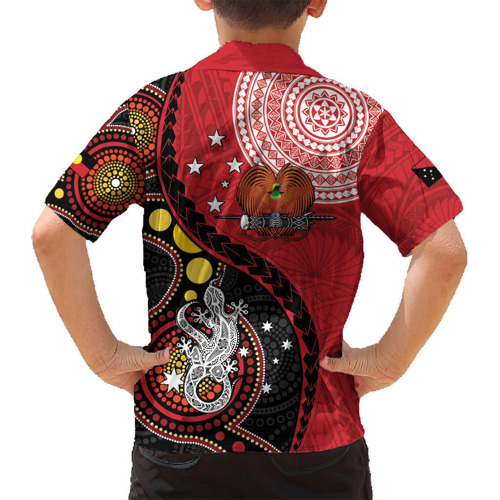 Papua New Guinea And Australia Aboriginal Family Matching Long Sleeve Bodycon Dress and Hawaiian Shirt Bird Of Paradise And Kangaroo Together LT05 - Polynesian Pride