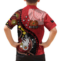 Papua New Guinea And Australia Aboriginal Family Matching Long Sleeve Bodycon Dress and Hawaiian Shirt Bird Of Paradise And Kangaroo Together LT05 - Polynesian Pride