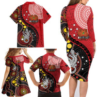 Papua New Guinea And Australia Aboriginal Family Matching Long Sleeve Bodycon Dress and Hawaiian Shirt Bird Of Paradise And Kangaroo Together LT05 - Polynesian Pride