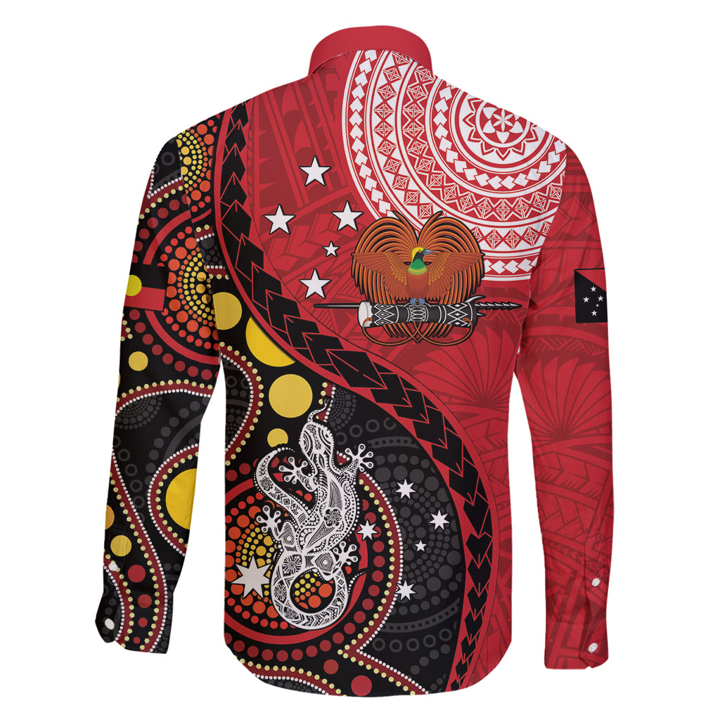 Papua New Guinea And Australia Aboriginal Family Matching Long Sleeve Bodycon Dress and Hawaiian Shirt Bird Of Paradise And Kangaroo Together LT05 - Polynesian Pride