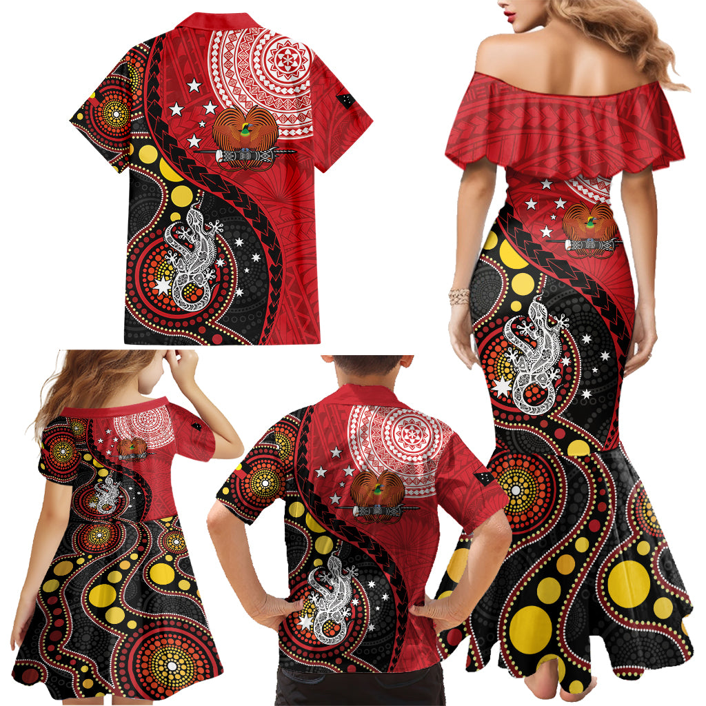 Papua New Guinea And Australia Aboriginal Family Matching Mermaid Dress and Hawaiian Shirt Bird Of Paradise And Kangaroo Together LT05 - Polynesian Pride