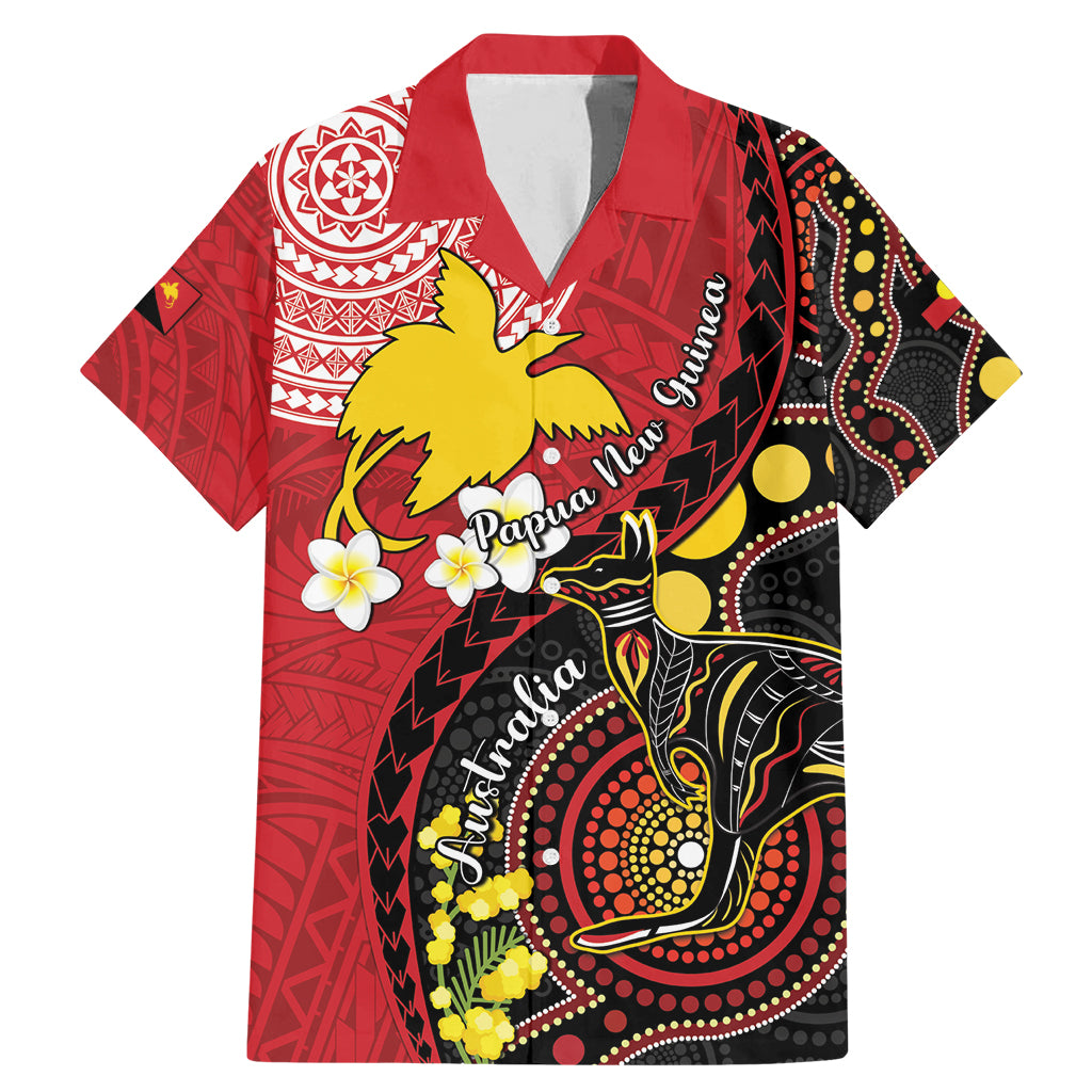 Papua New Guinea And Australia Aboriginal Family Matching Mermaid Dress and Hawaiian Shirt Bird Of Paradise And Kangaroo Together LT05 Dad's Shirt - Short Sleeve Red - Polynesian Pride