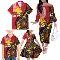 Papua New Guinea And Australia Aboriginal Family Matching Off The Shoulder Long Sleeve Dress and Hawaiian Shirt Bird Of Paradise And Kangaroo Together LT05 - Polynesian Pride