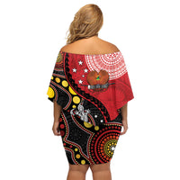 Papua New Guinea And Australia Aboriginal Family Matching Off Shoulder Short Dress and Hawaiian Shirt Bird Of Paradise And Kangaroo Together LT05 - Polynesian Pride