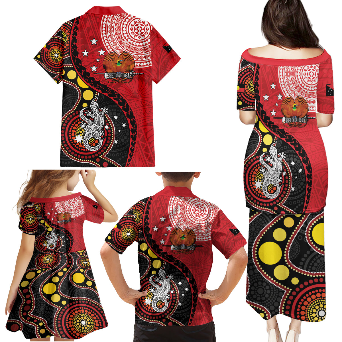Papua New Guinea And Australia Aboriginal Family Matching Puletasi and Hawaiian Shirt Bird Of Paradise And Kangaroo Together LT05 - Polynesian Pride
