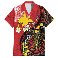 Papua New Guinea And Australia Aboriginal Family Matching Puletasi and Hawaiian Shirt Bird Of Paradise And Kangaroo Together LT05 Dad's Shirt - Short Sleeve Red - Polynesian Pride